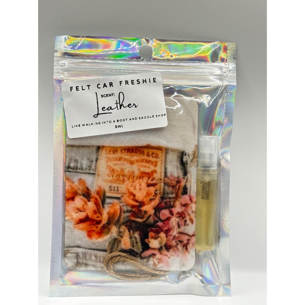 Felt Car Freshie Leather Scent Air Freshener Levi Strauss Denim Tag Graphic - Picture 2 of 4